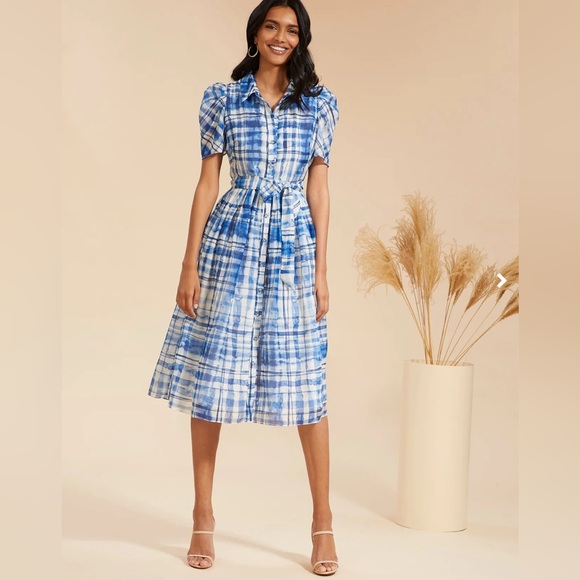 Shoshanna Dresses & Skirts - NWT Shoshanna Blue Watercolor Linen Dress
